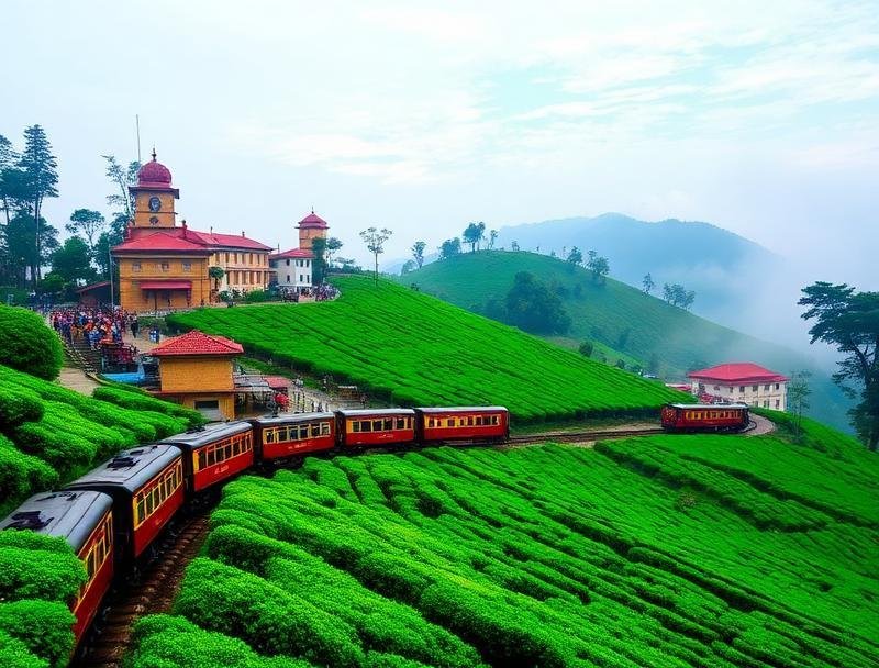 Experience the peaceful beauty of Darjeeling’s lush tea gardens.